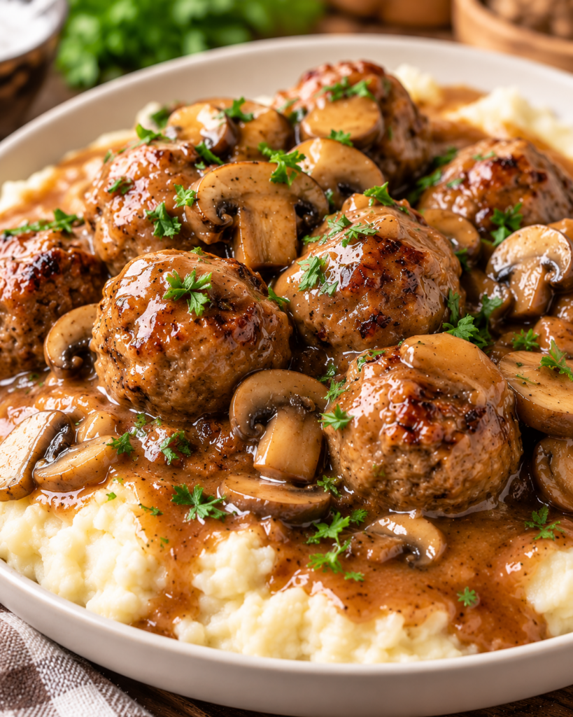 Slow Cooker Salisbury Steak Meatballs with Gravy