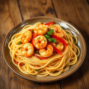 Shrimp Pasta with Bell Peppers