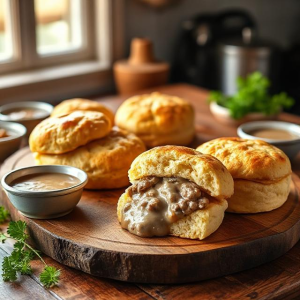 Sausage Gravy Stuffed Biscuits