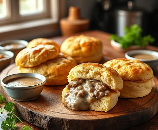 Sausage Gravy Stuffed Biscuits