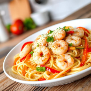 Shrimp Pasta with Bell Peppers