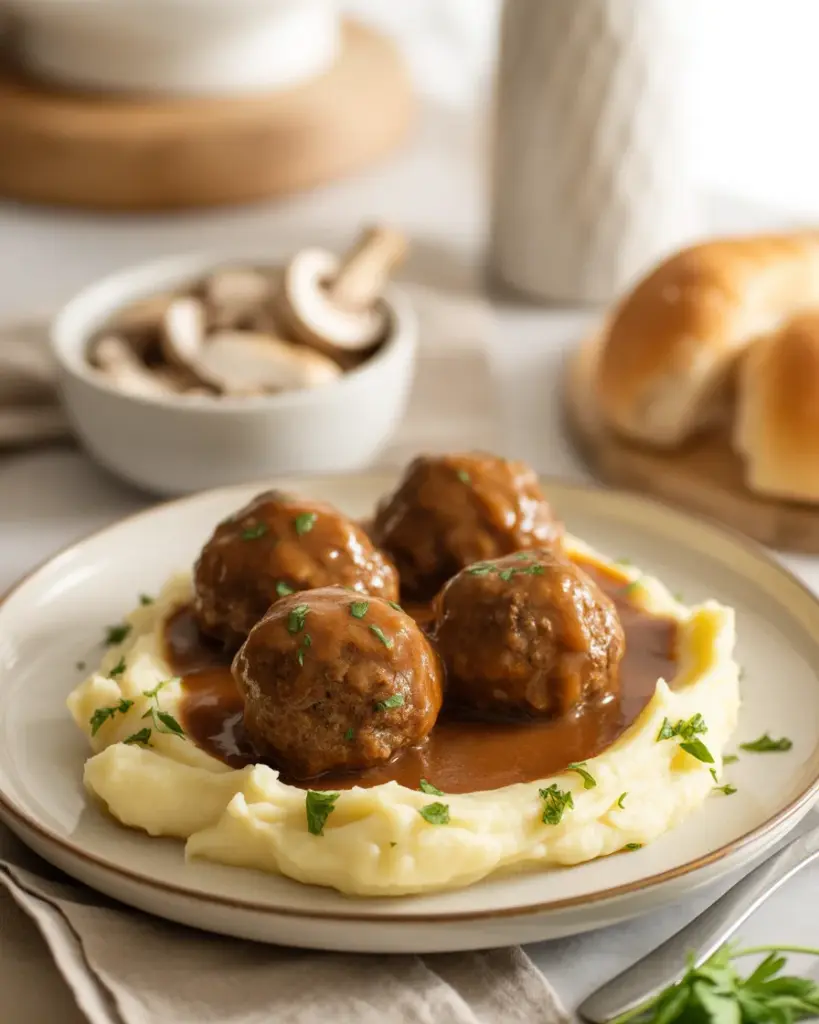 Savory Salisbury Steak Meatballs in the Slow Cooker Recipe
