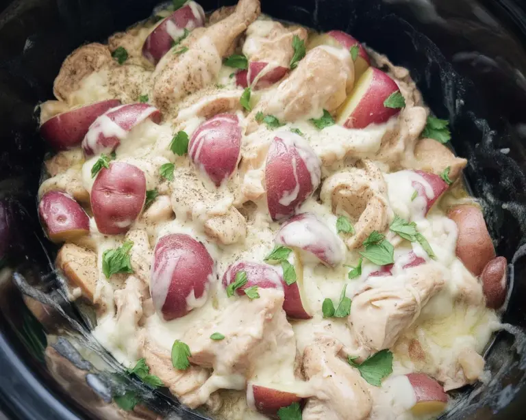 Delicious Garlic Parmesan Crockpot Chicken and Potatoes Recipe