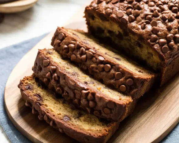 Slice of moist Paleo Zucchini Bread with chocolate chips and almonds