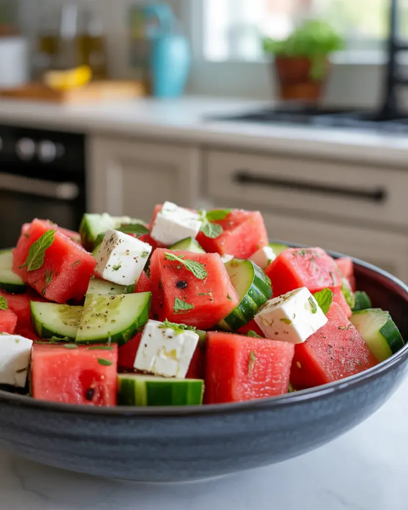 Refreshingly Delicious Watermelon Salad with Feta and Cucumber