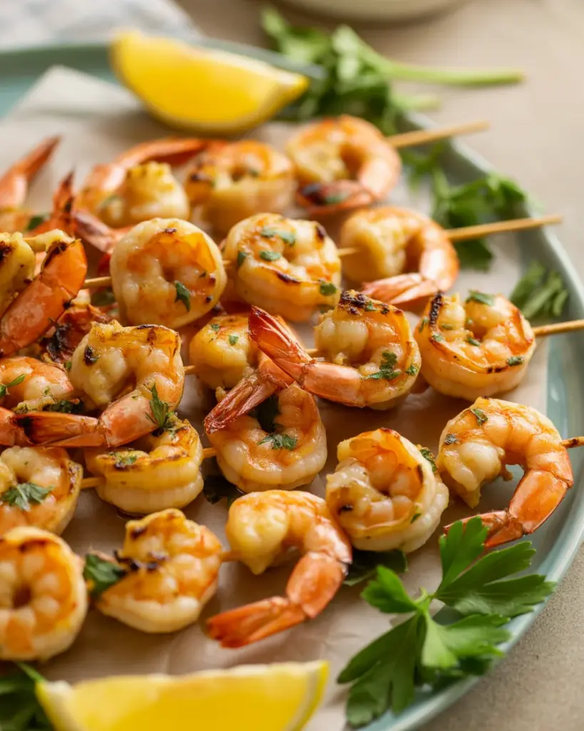 Delicious Perfect Prawn Skewers with Garlic and Herbs!
