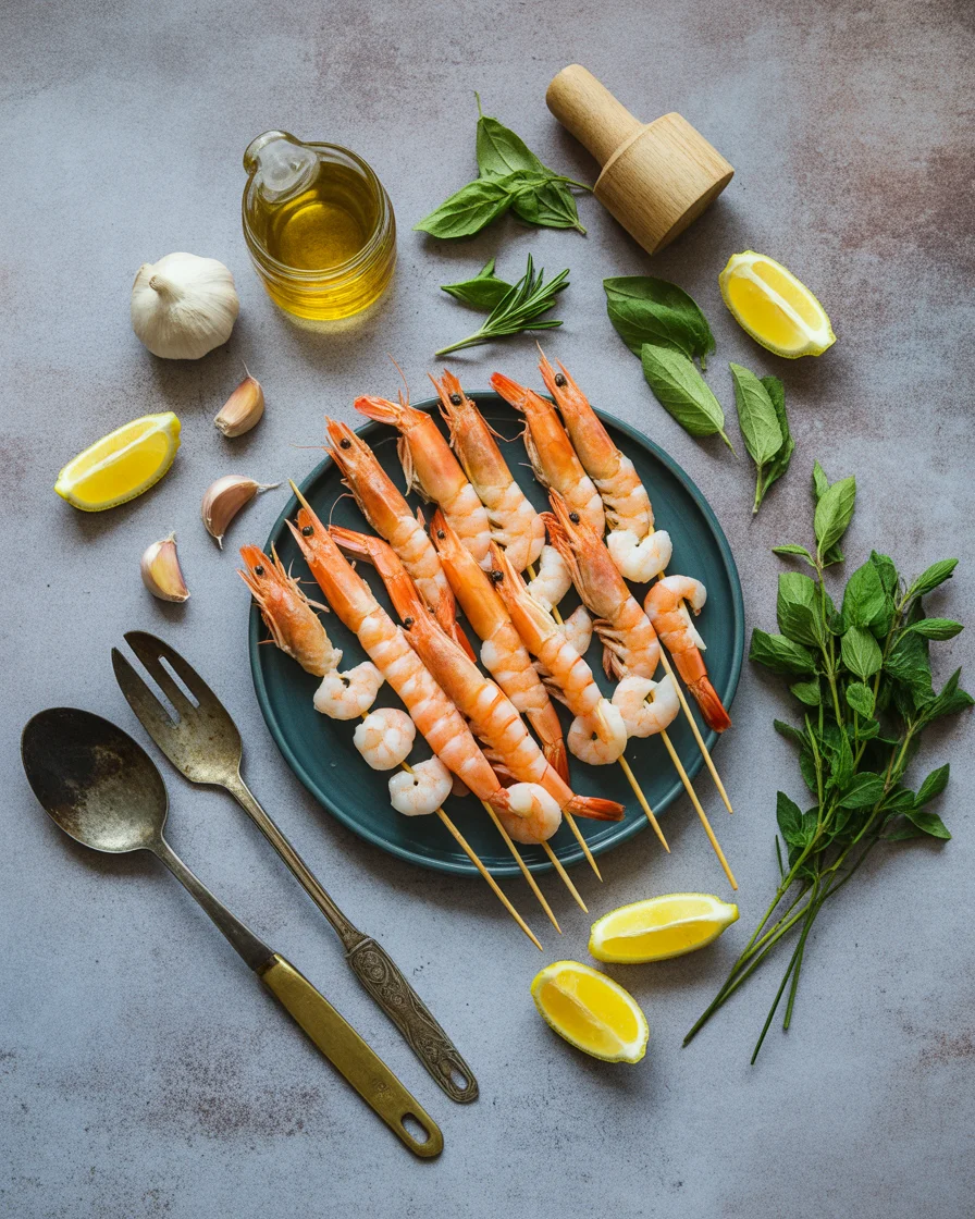 Delicious Perfect Prawn Skewers with Garlic and Herbs!