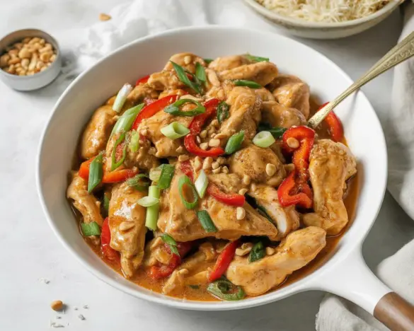 Delicious Low Carb Peanut Chicken Skillet with vibrant veggies and creamy sauce