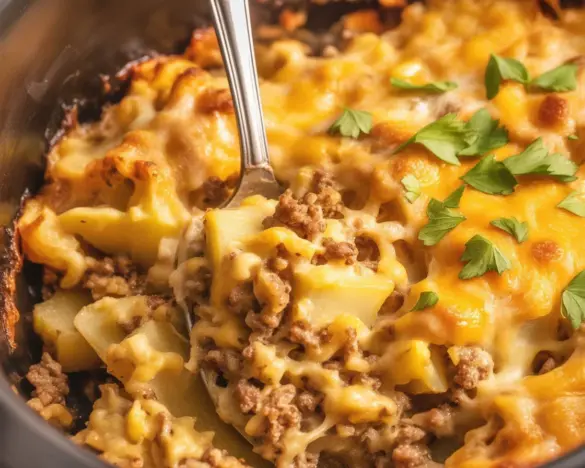 Delicious Crockpot Taco Hash Brown Casserole with ground beef and cheese