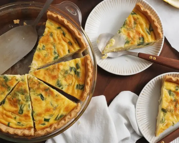 Keto Caramelized Onion and Gruyere Quiche with almond flour crust and savory filling.