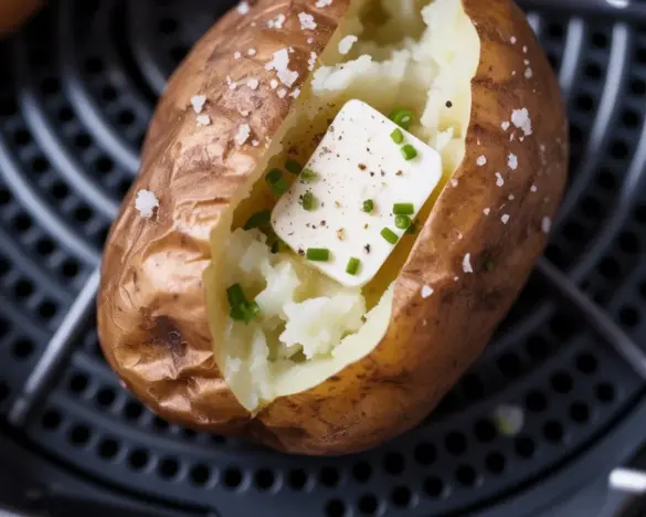 Air Fryer Baked Potatoes with crispy skin and fluffy texture, ready for serving.