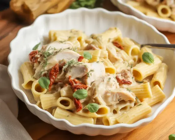 Creamy Crockpot Marry Me Chicken with sun-dried tomatoes and Parmesan cheese