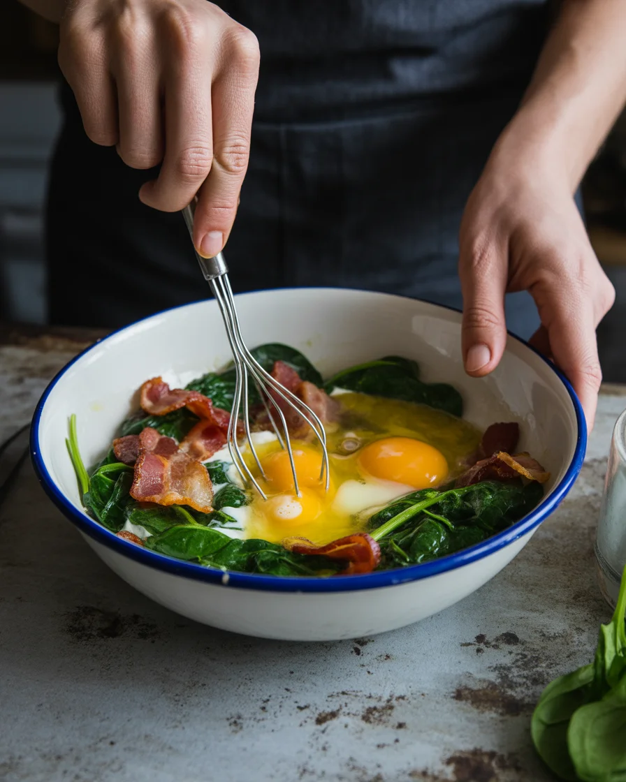 Delicious Dairy Free Egg Casserole with Bacon, Potato, and Spinach