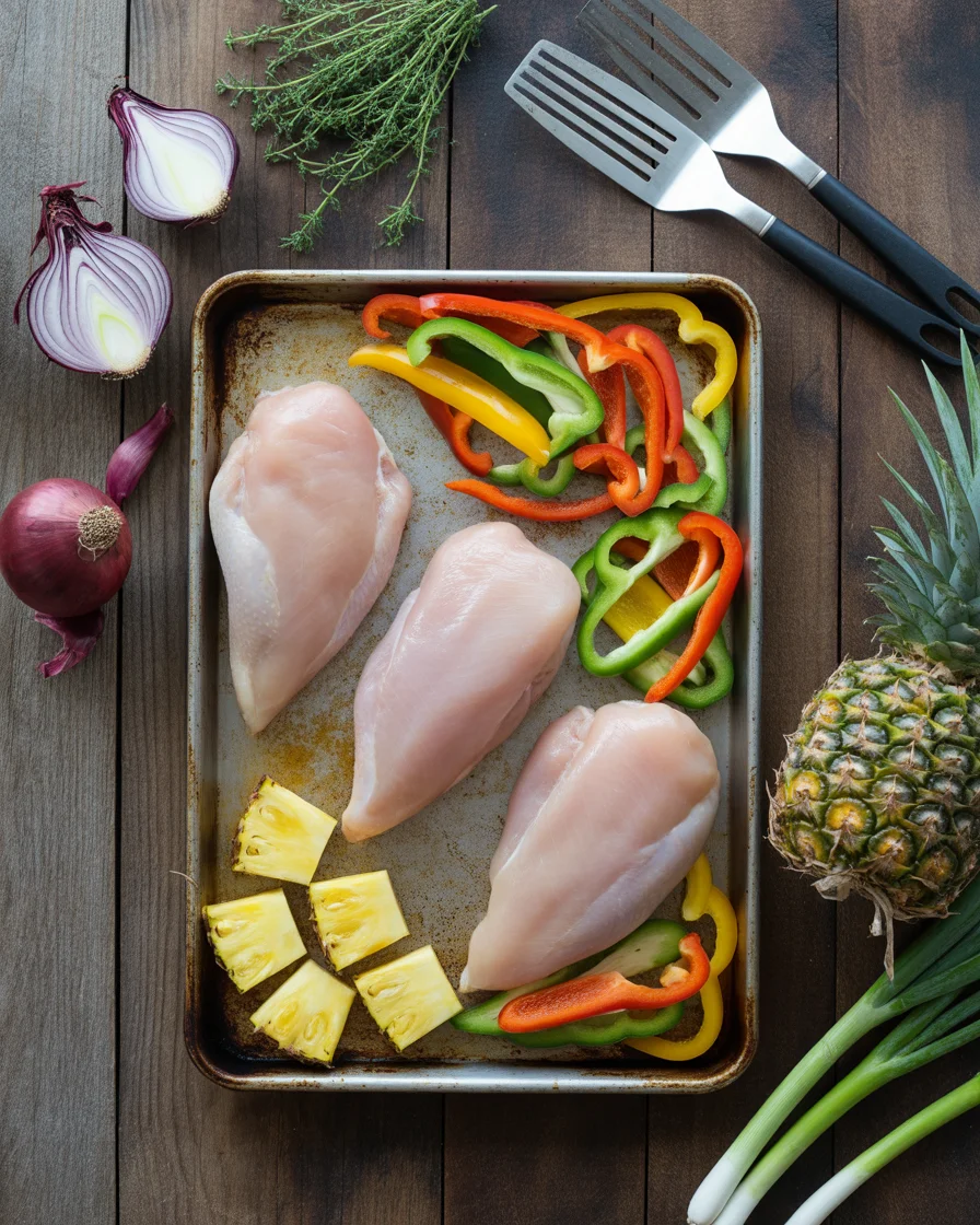 Sheet Pan Hawaiian Chicken with Pineapple and Peppers