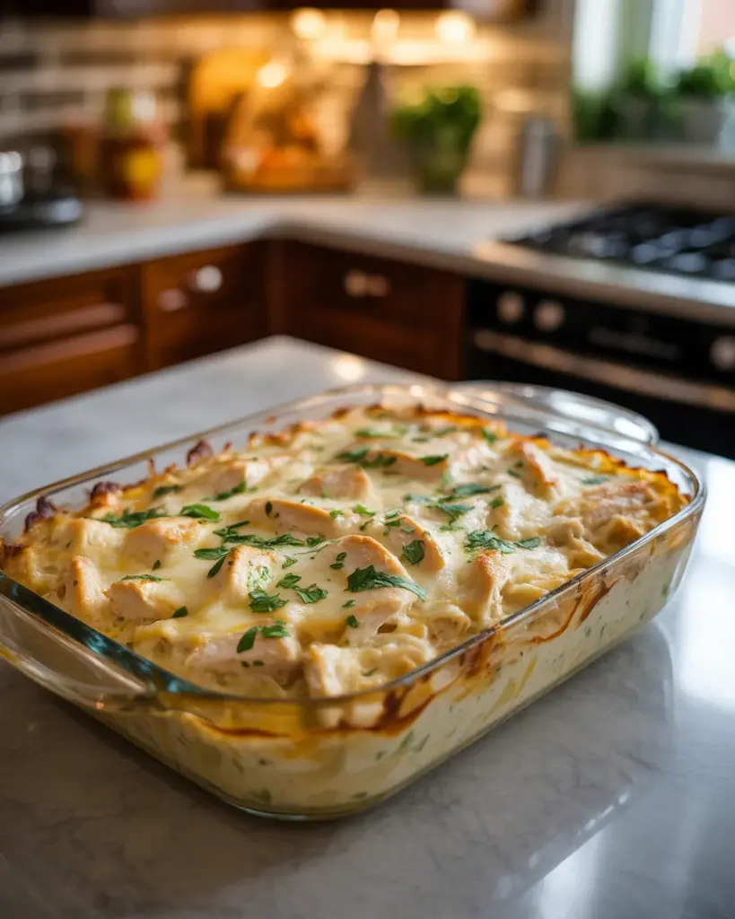 Low Carb 4 ingredient Chicken Alfredo Bake