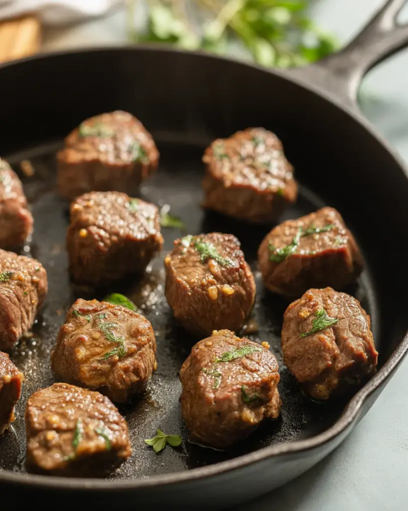 GARLIC BUTTER STEAK BITES:
