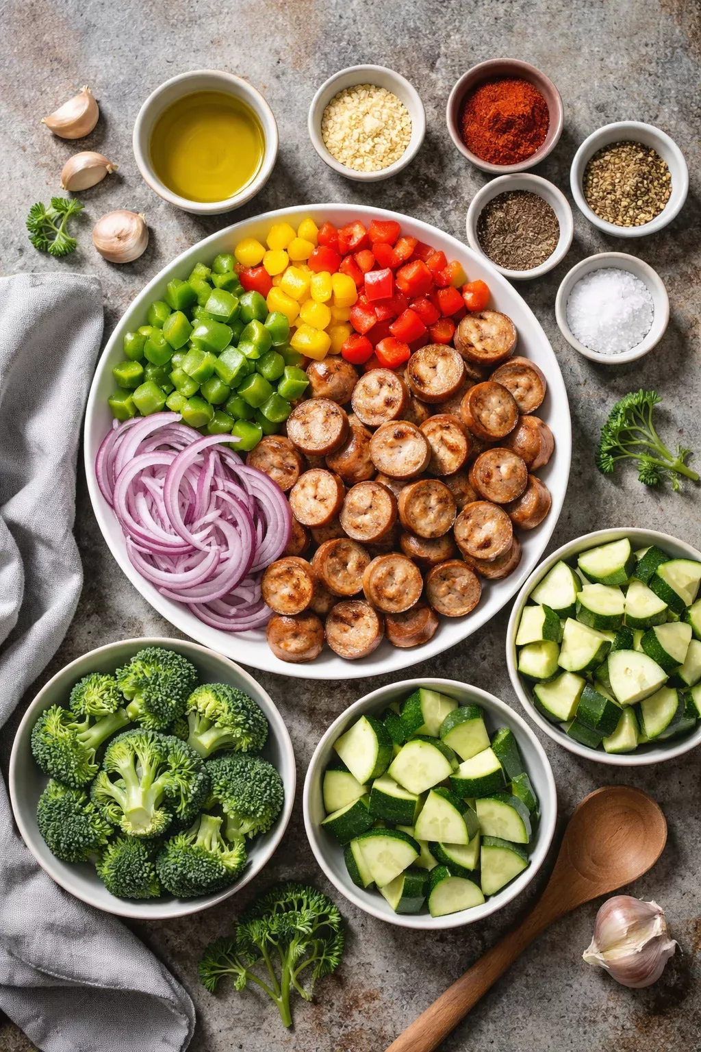 10 Minute Air Fryer Chicken Sausage and Veggies