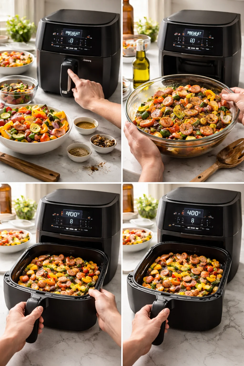 10 Minute Air Fryer Chicken Sausage and Veggies