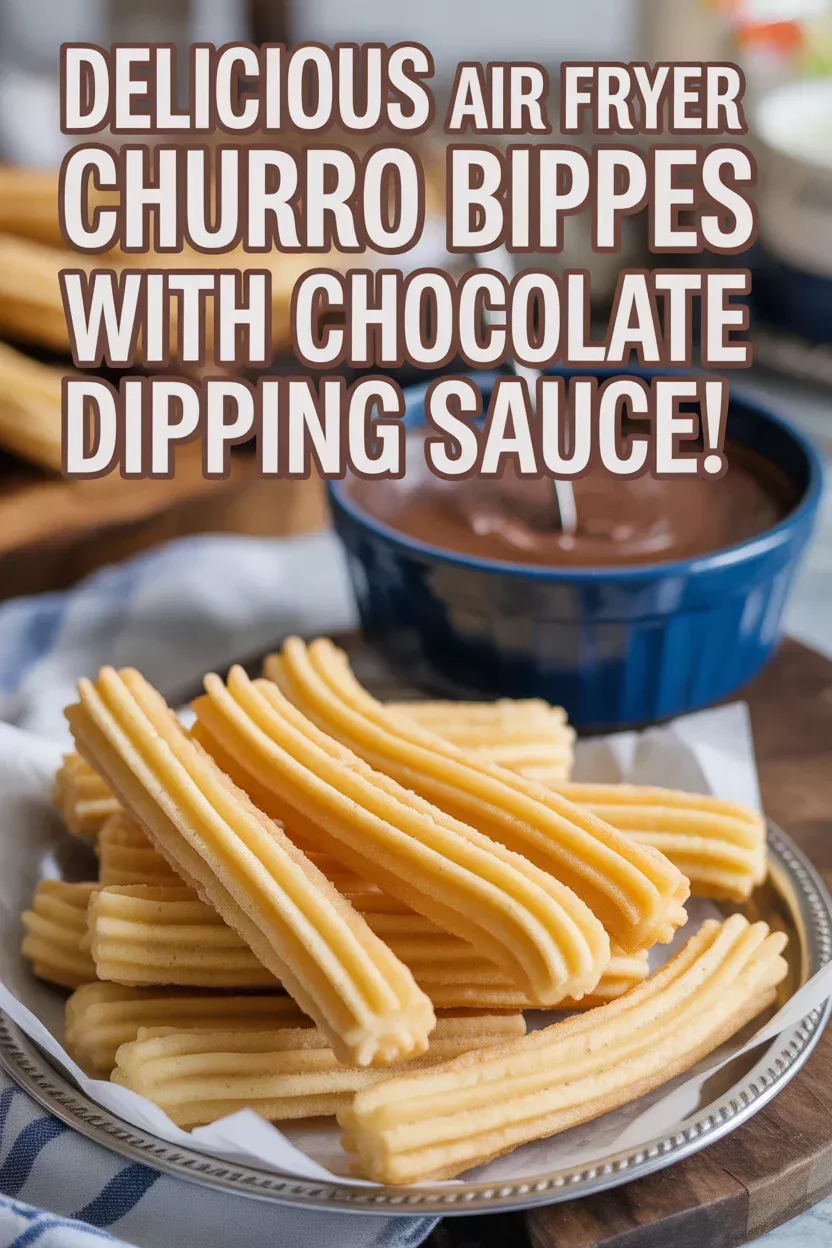 Delicious Air Fryer Churro Bites with Chocolate Dipping Sauce!