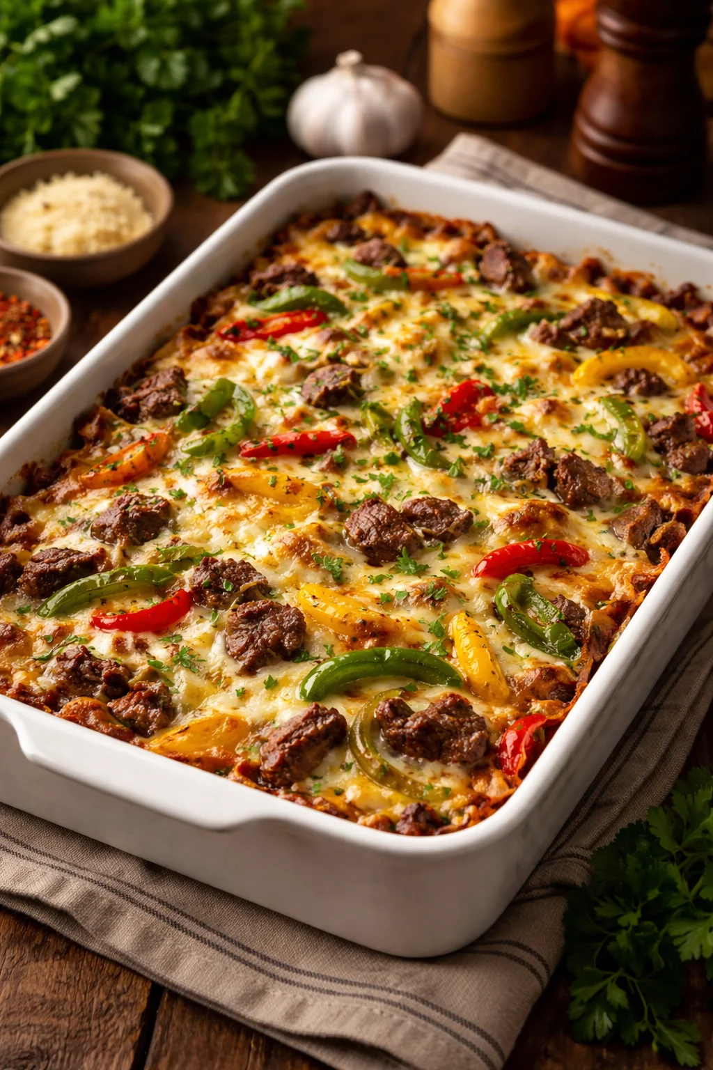 Low Carb Philly Cheesesteak Casserole