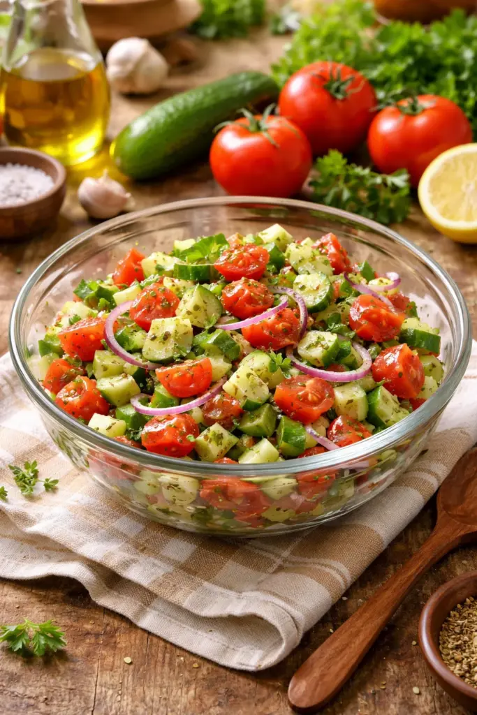 MARINATED CUCUMBERS, ONIONS & TOMATOES