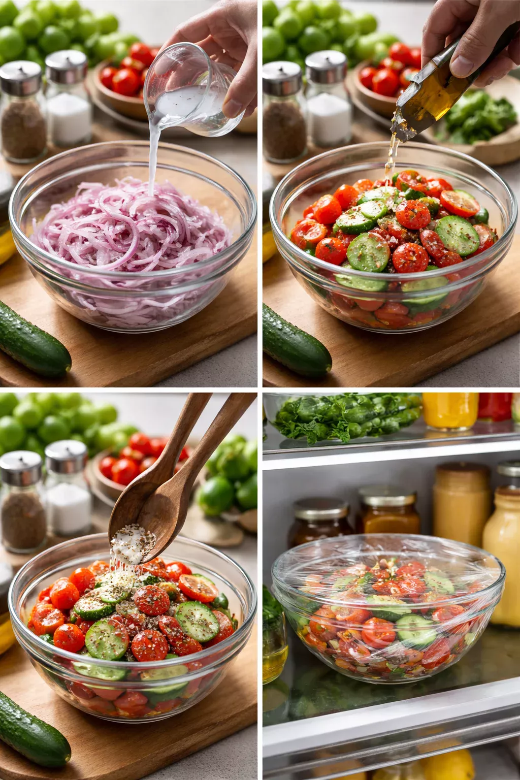 MARINATED CUCUMBERS, ONIONS & TOMATOES