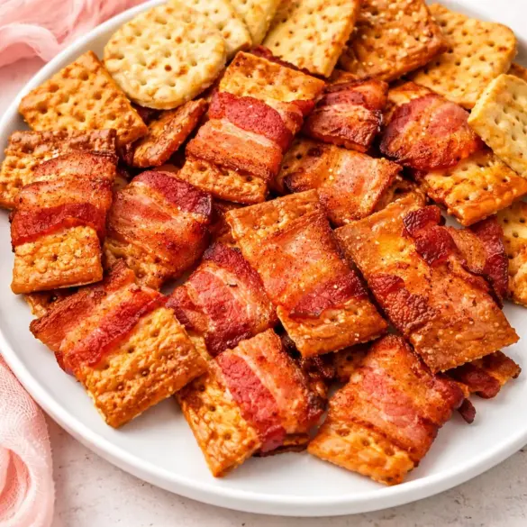 Crispy bacon crackers topped with brown sugar, perfect for holiday snacking.