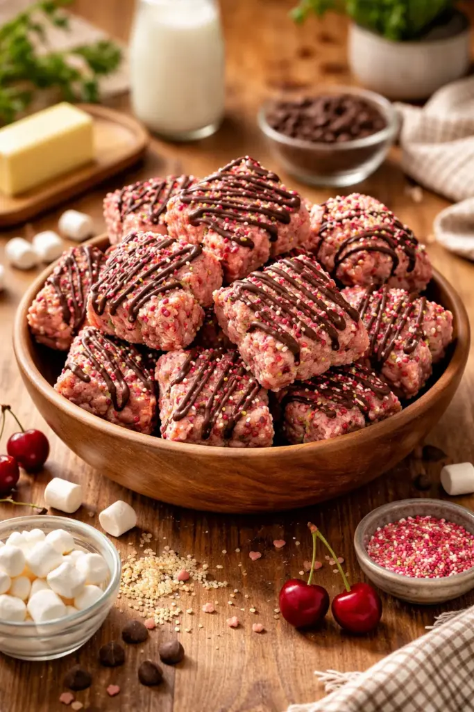Chocolate Covered Cherry Rice Krispies Treats