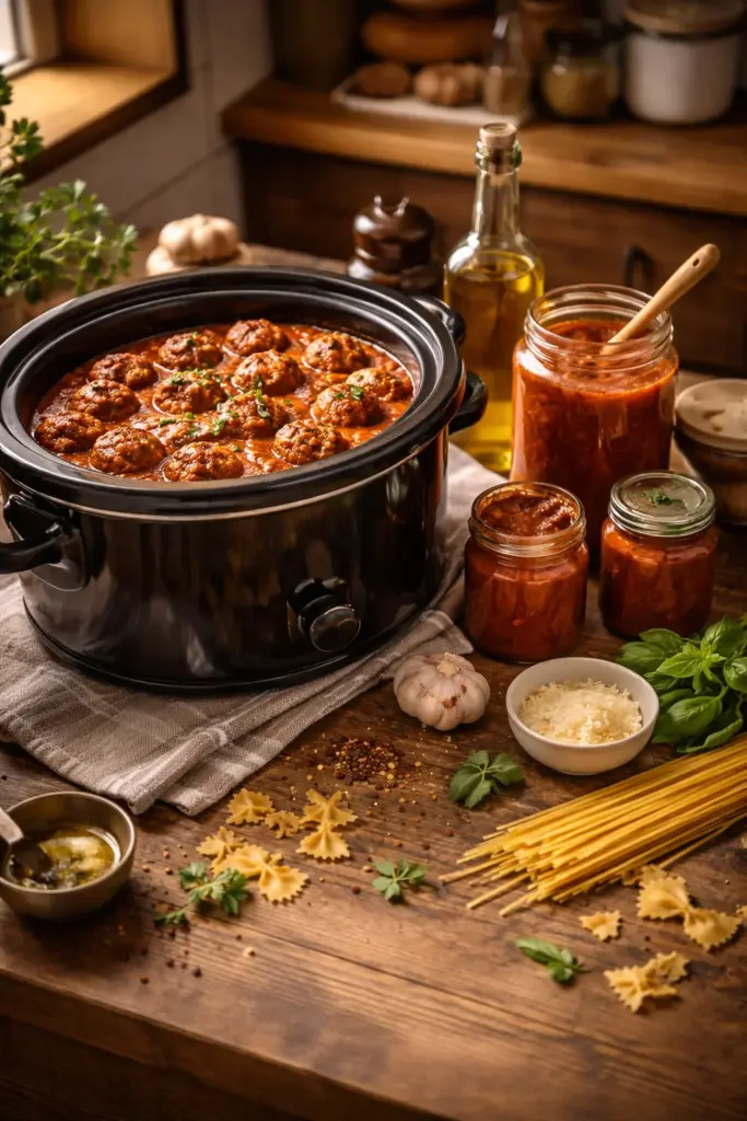 Easy Crockpot Pasta And Meatballs