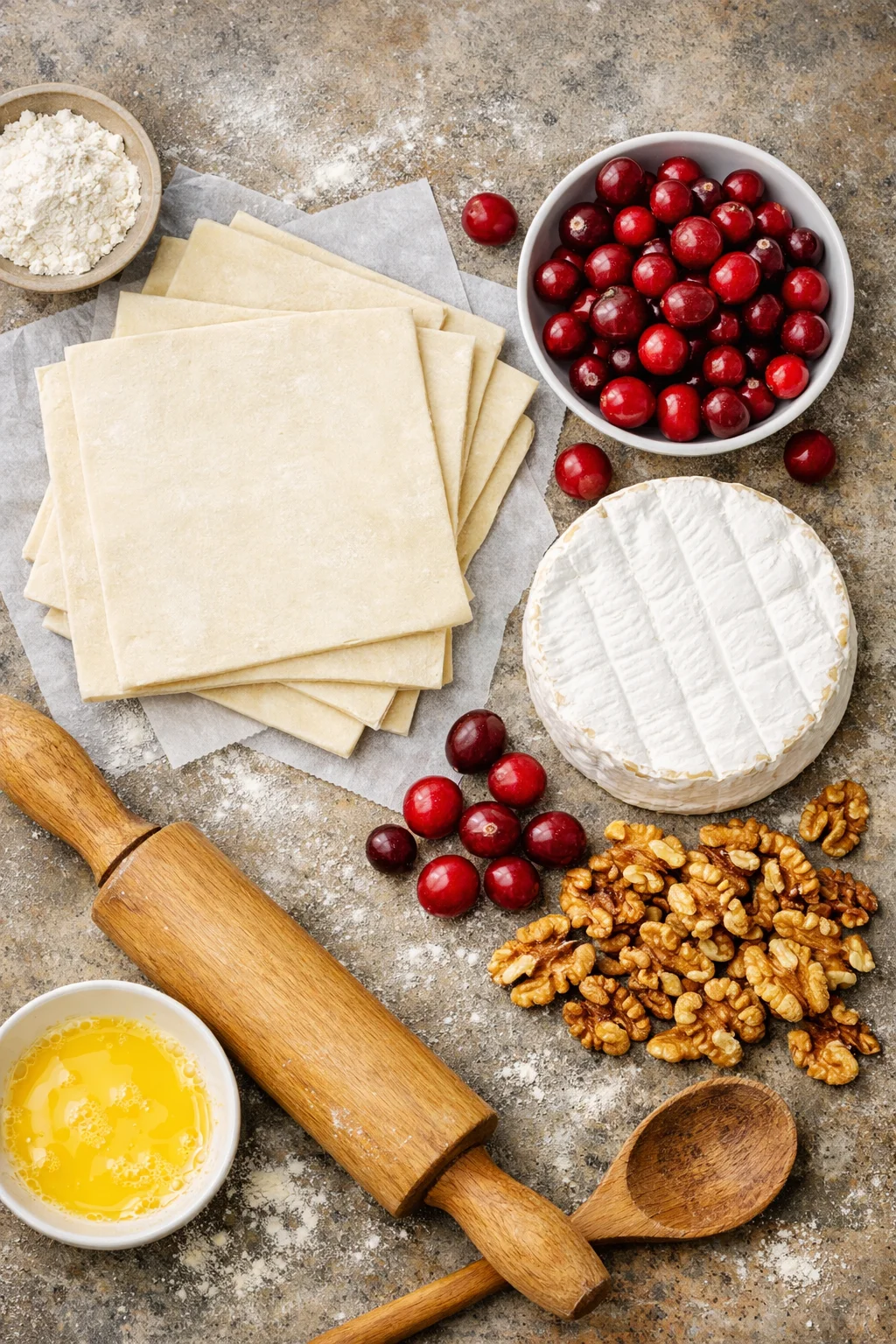 Flaky Puff Pastry with Brie, Cranberries & Toasted Walnuts