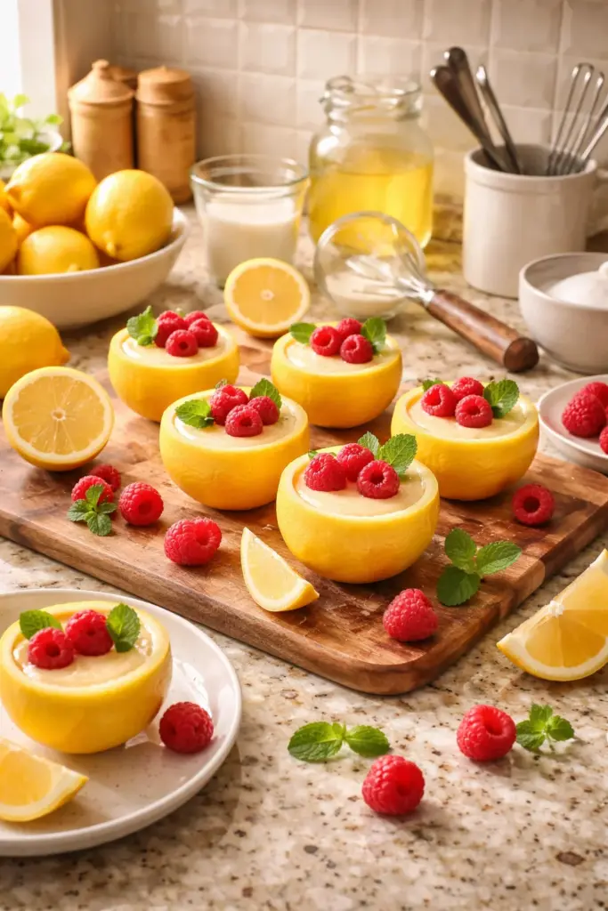 Lemon Posset in Lemon Shells