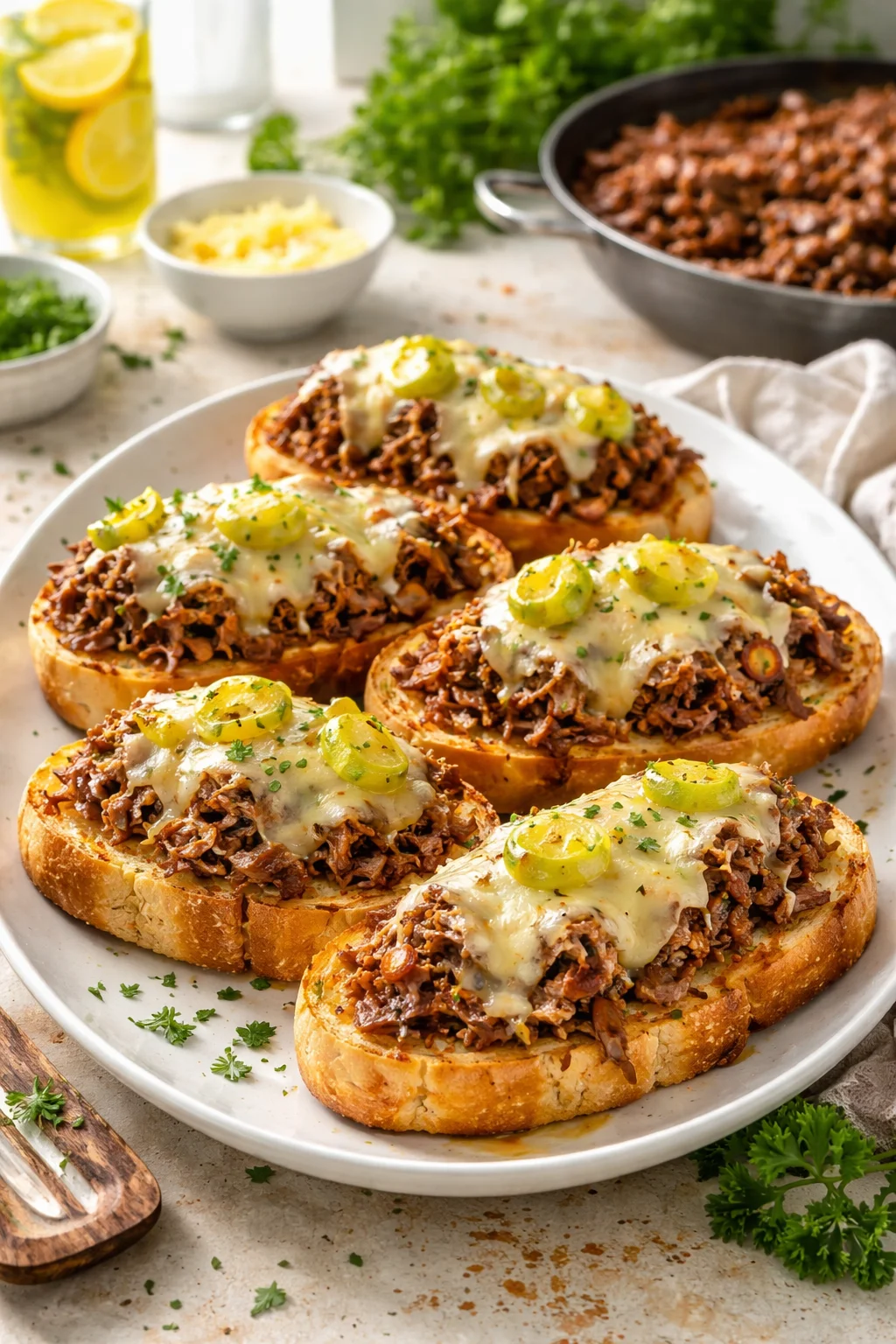 Mississippi Sloppy Joes on Garlic Bread