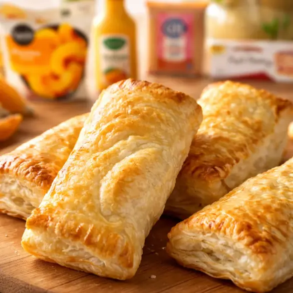 Delicious peach puff pastries with flaky crust and juicy peach filling.