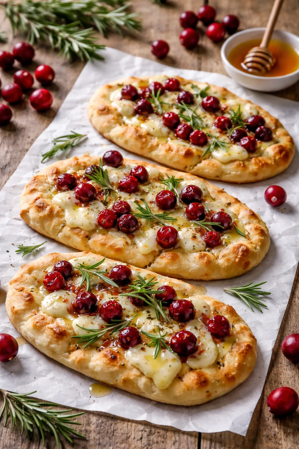 rispy flatbread with brie cranberries