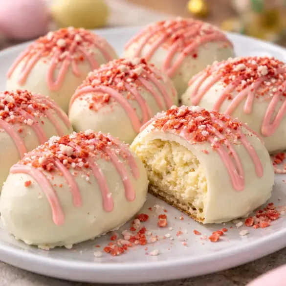 Delicious Strawberry Shortcake Easter Cheesecake Eggs for festive desserts