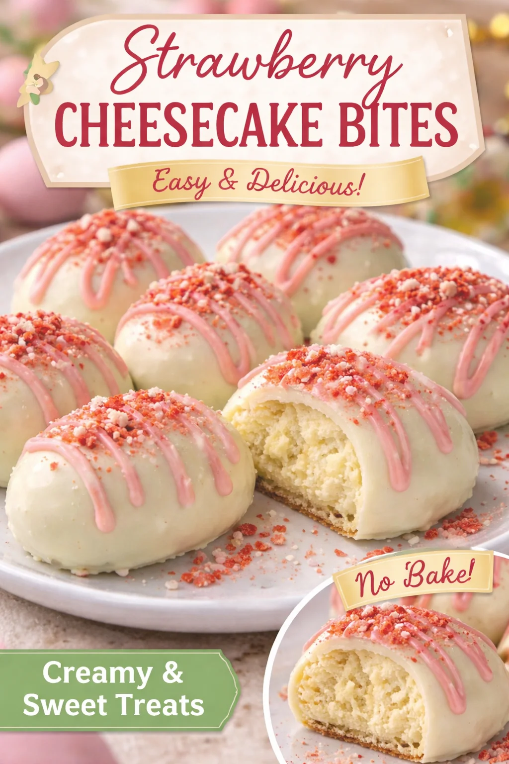 Strawberry Shortcake Easter Cheesecake Eggs