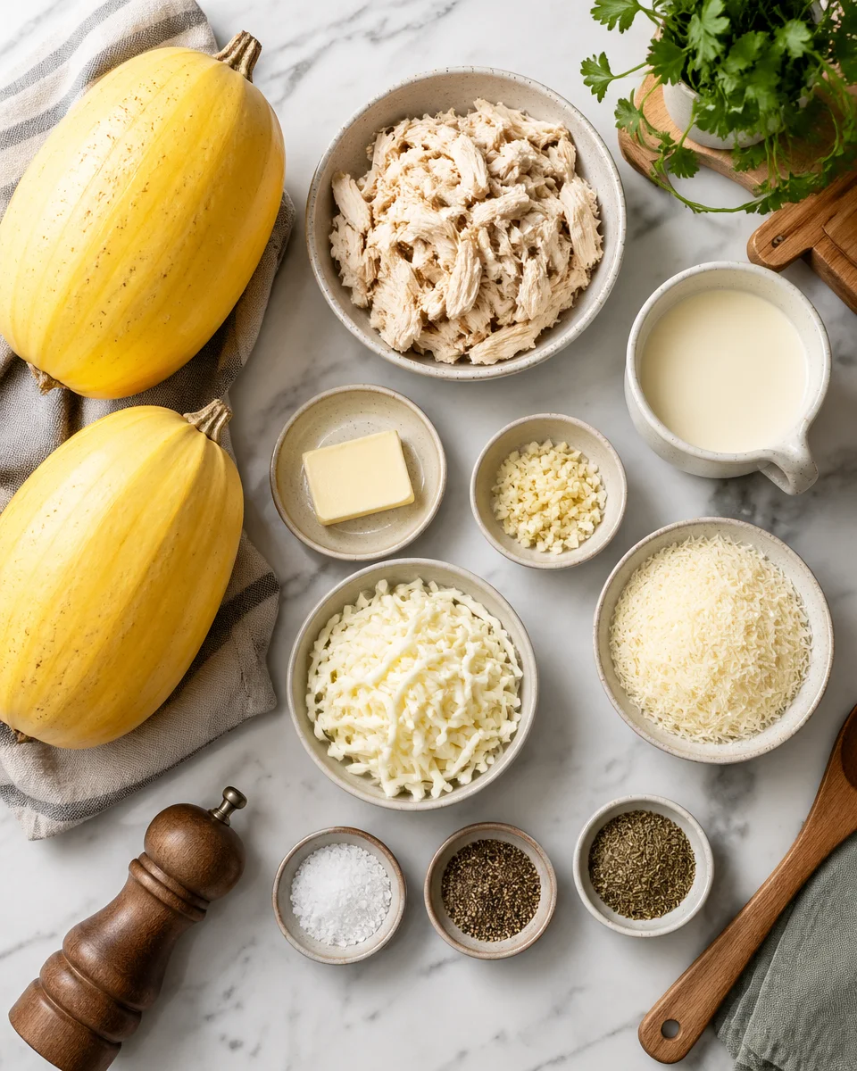 chicken alfredo stuffed spaghetti squash