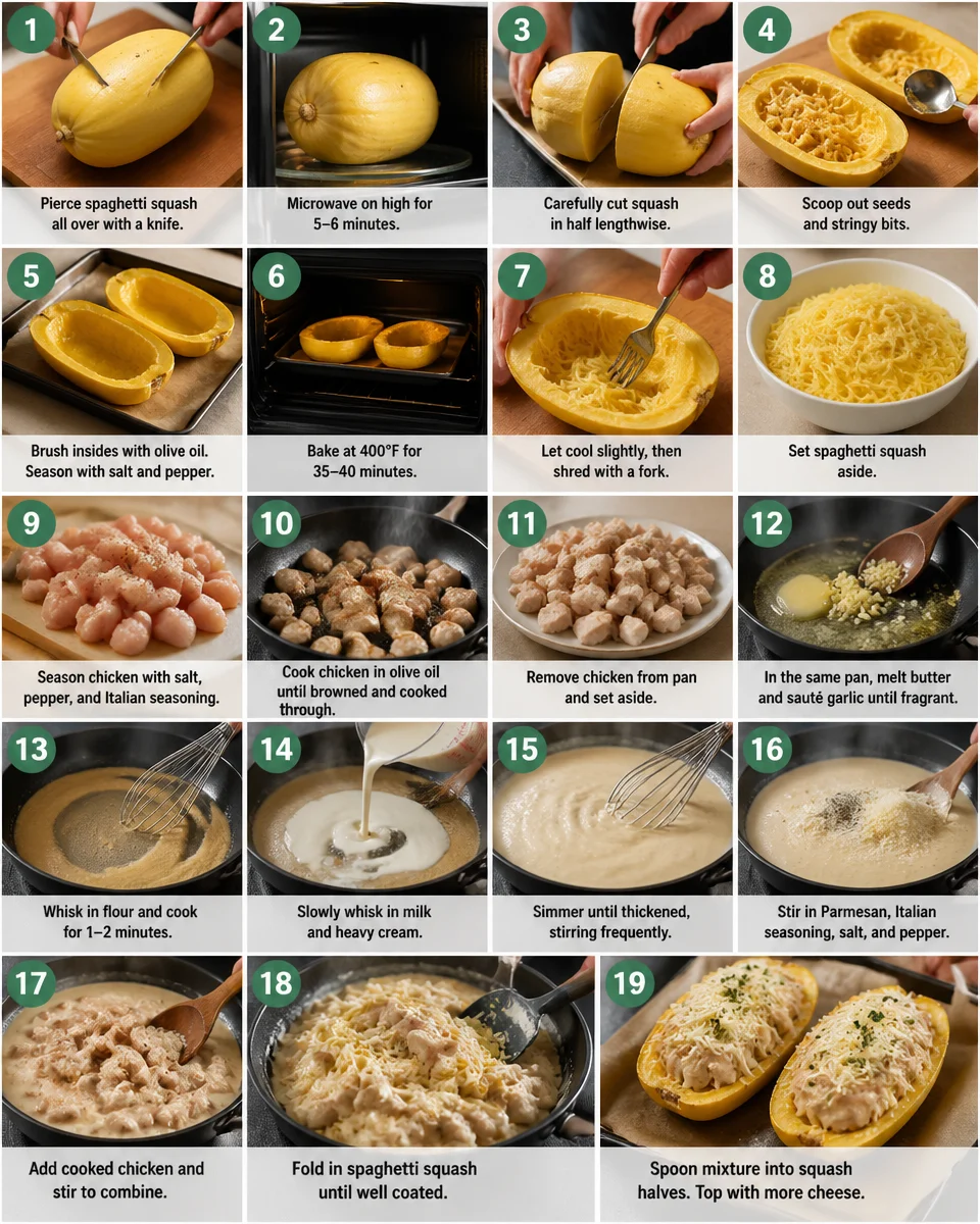 chicken alfredo stuffed spaghetti squash