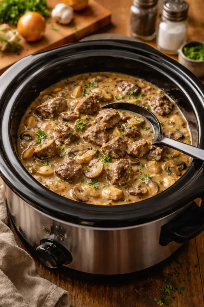 Easy Slow Cooker Beef Stroganoff