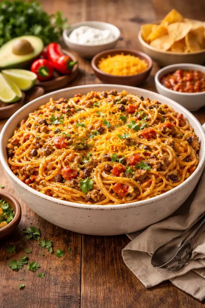 One pot taco spaghetti