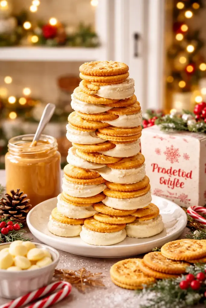 Peanut Butter Ritz Crackers Dipped in White Chocolate