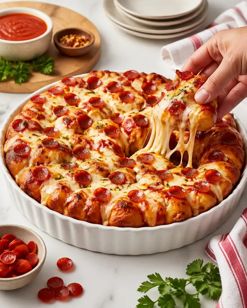 Pepperoni Pizza Monkey Bread Casserole