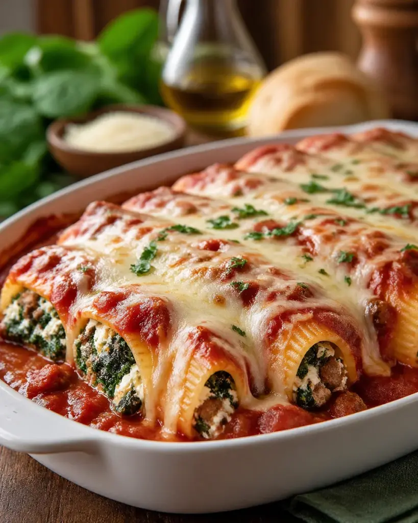Sausage Manicotti with Spinach