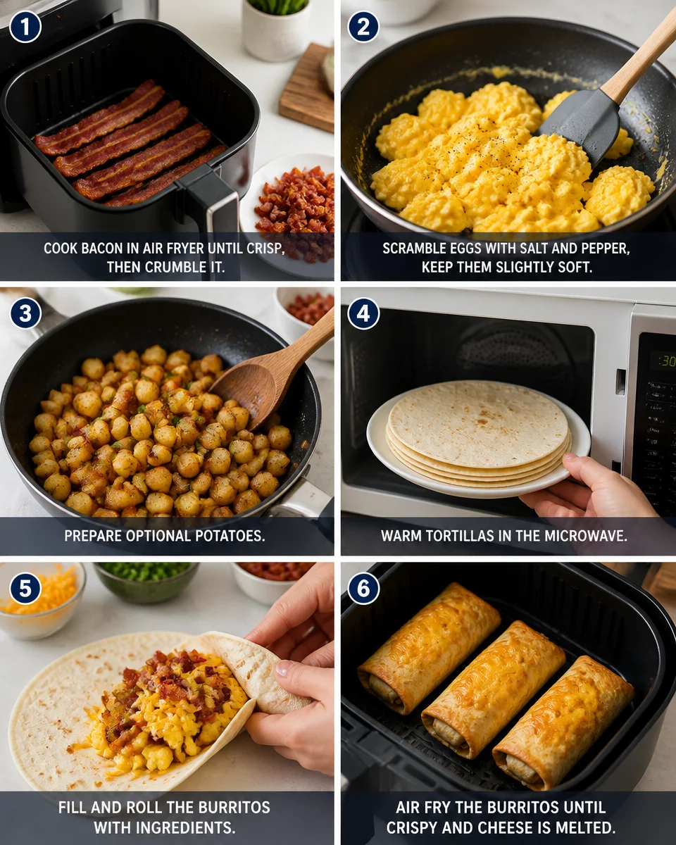 Air Fryer Bacon and Egg Breakfast Burritos