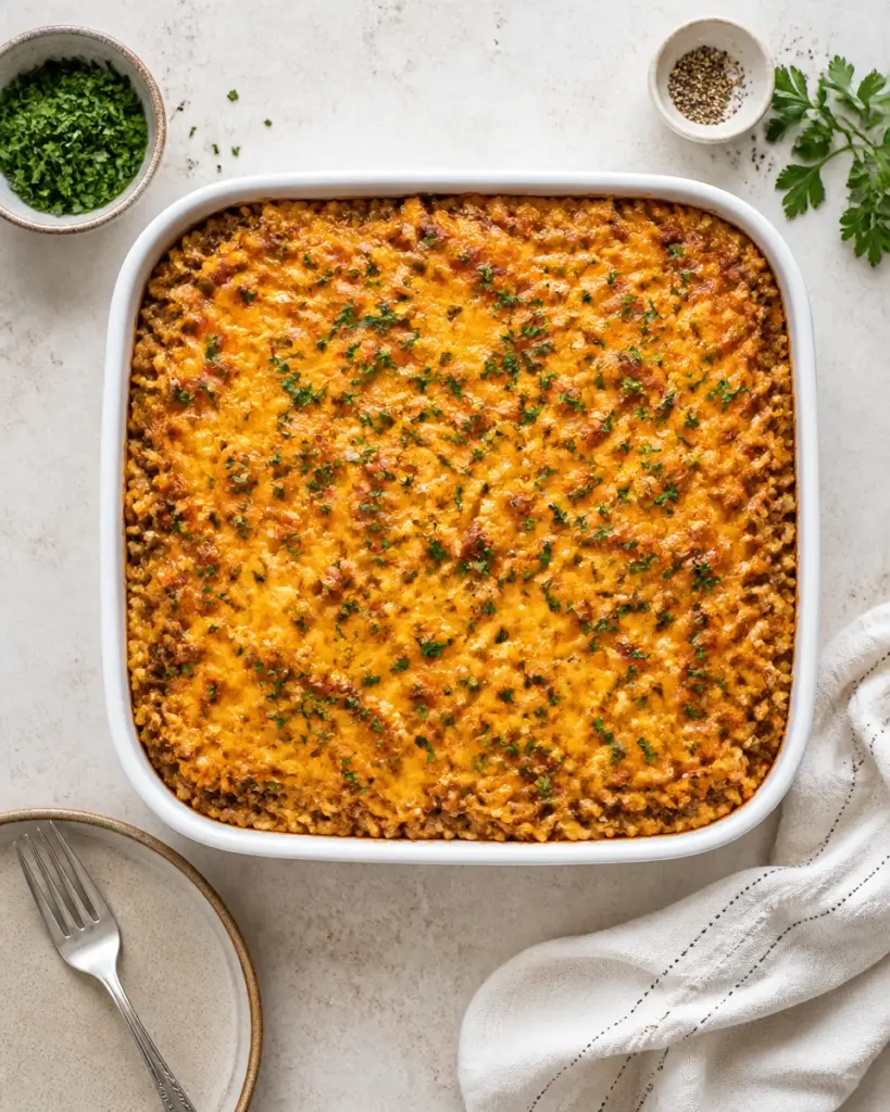 Cheesy Ground Beef and Rice Casserole