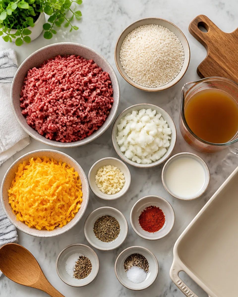 Cheesy Ground Beef and Rice Casserole