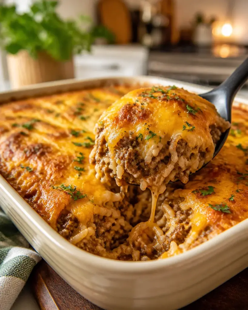 Cheesy Ground Beef and Rice Casserole