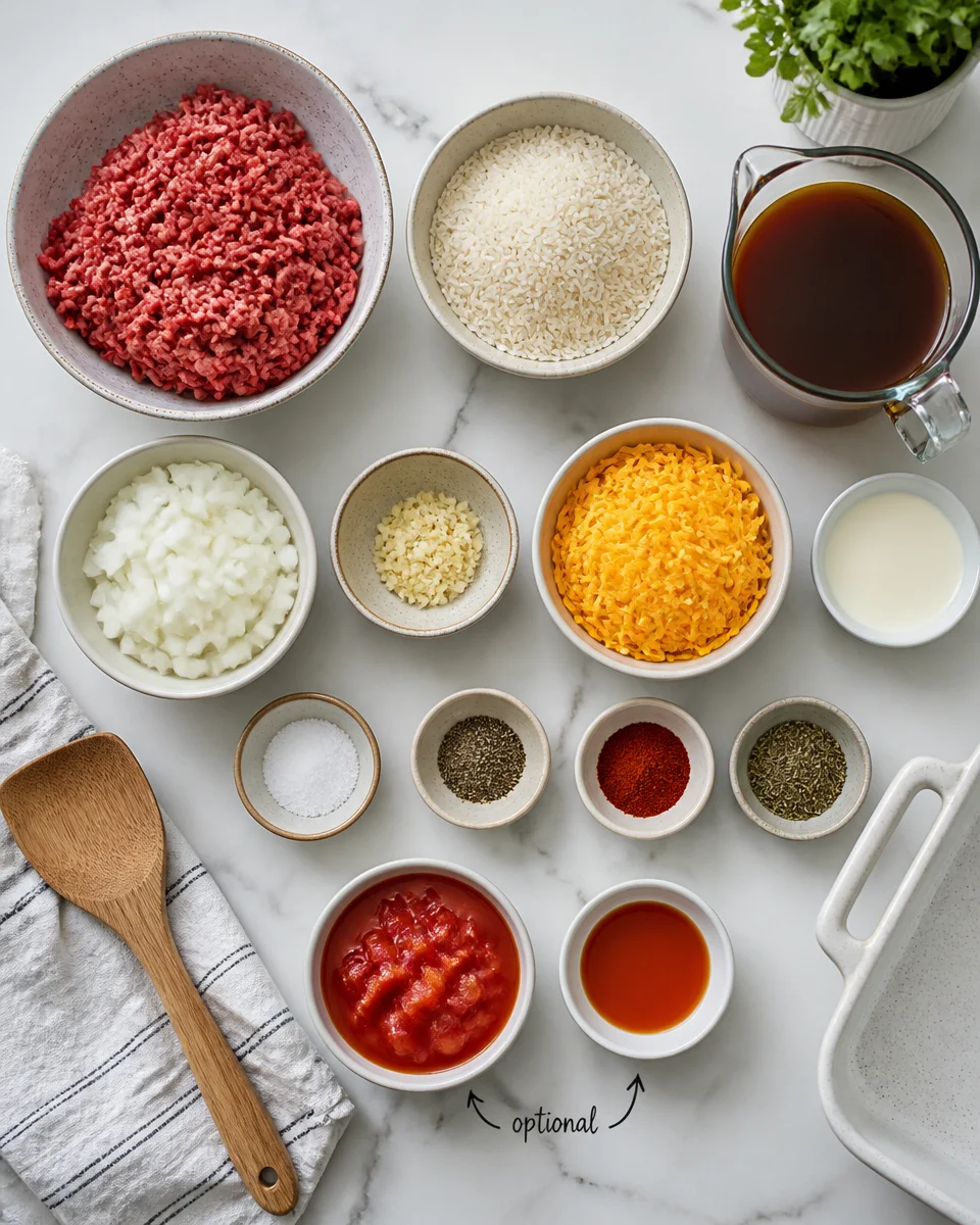 Cheesy Ground Beef and Rice Casserole