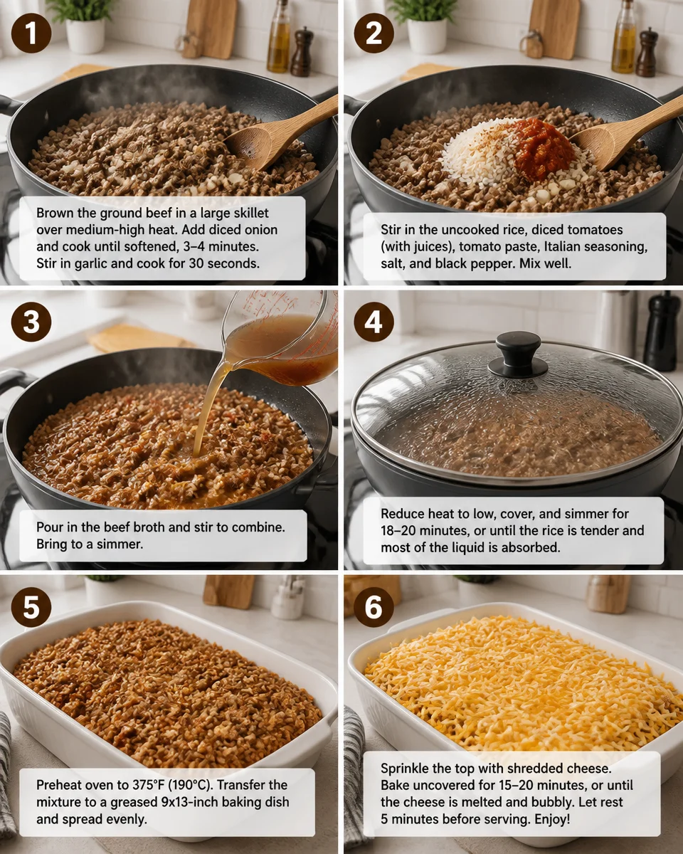 Cheesy Ground Beef and Rice Casserole