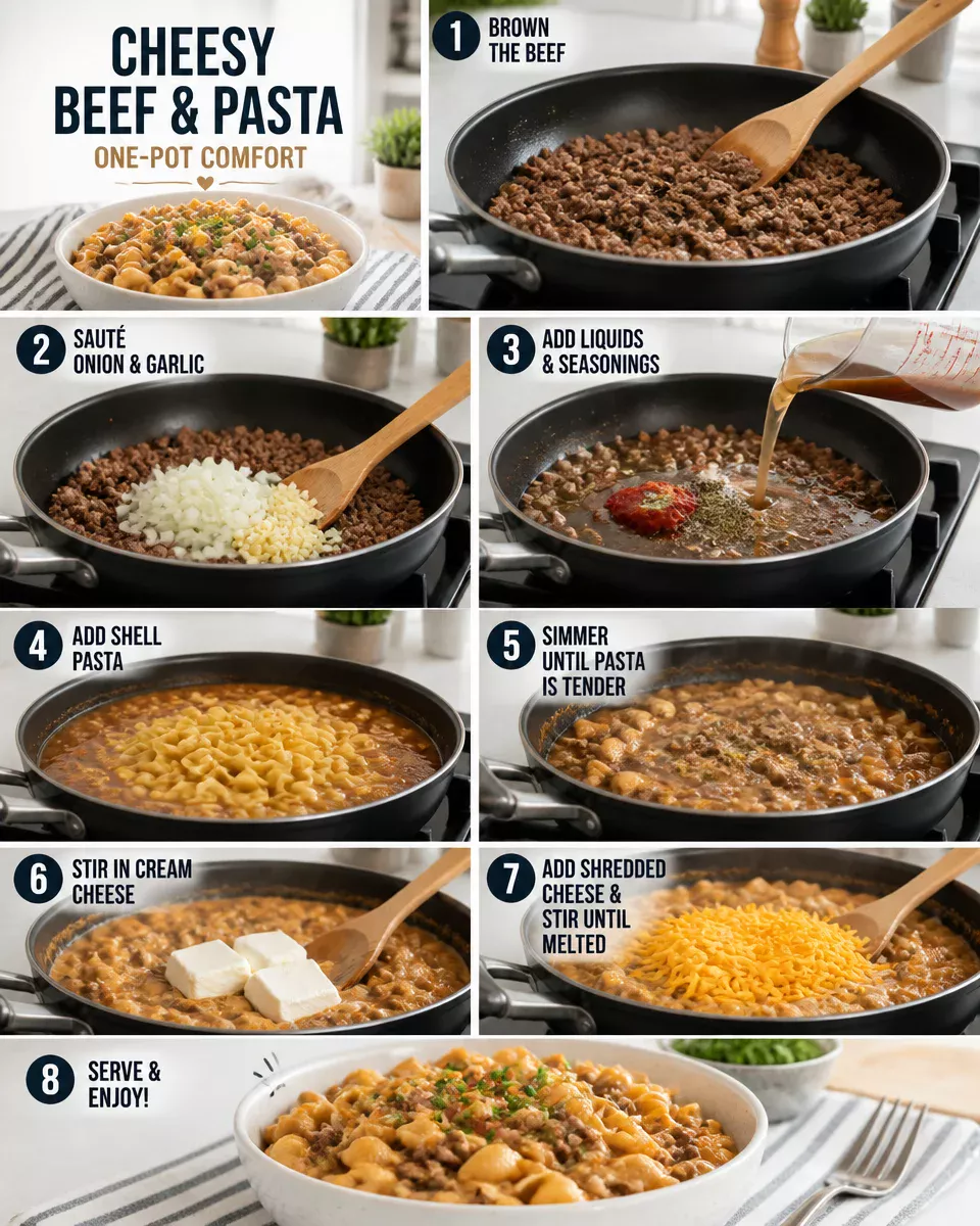 One Pot Cheesy Beef and Pasta